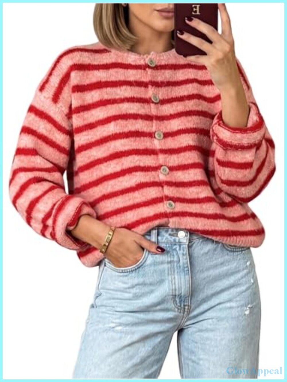 Striped Button Front Long Sleeve Cardigan Sweater Fall